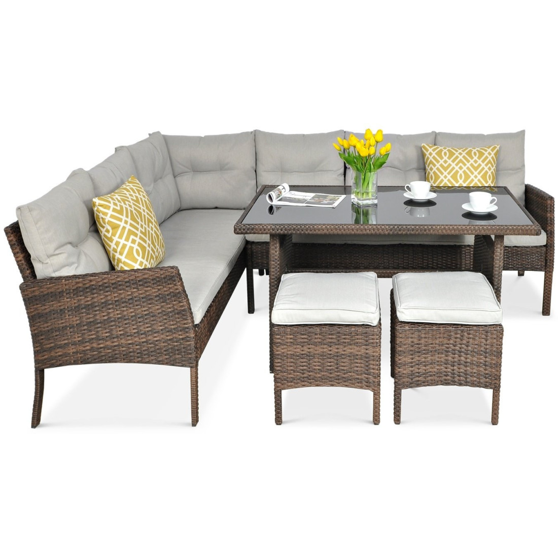 CORTINA CORNER SOFA + BROWN ARMCHAIR