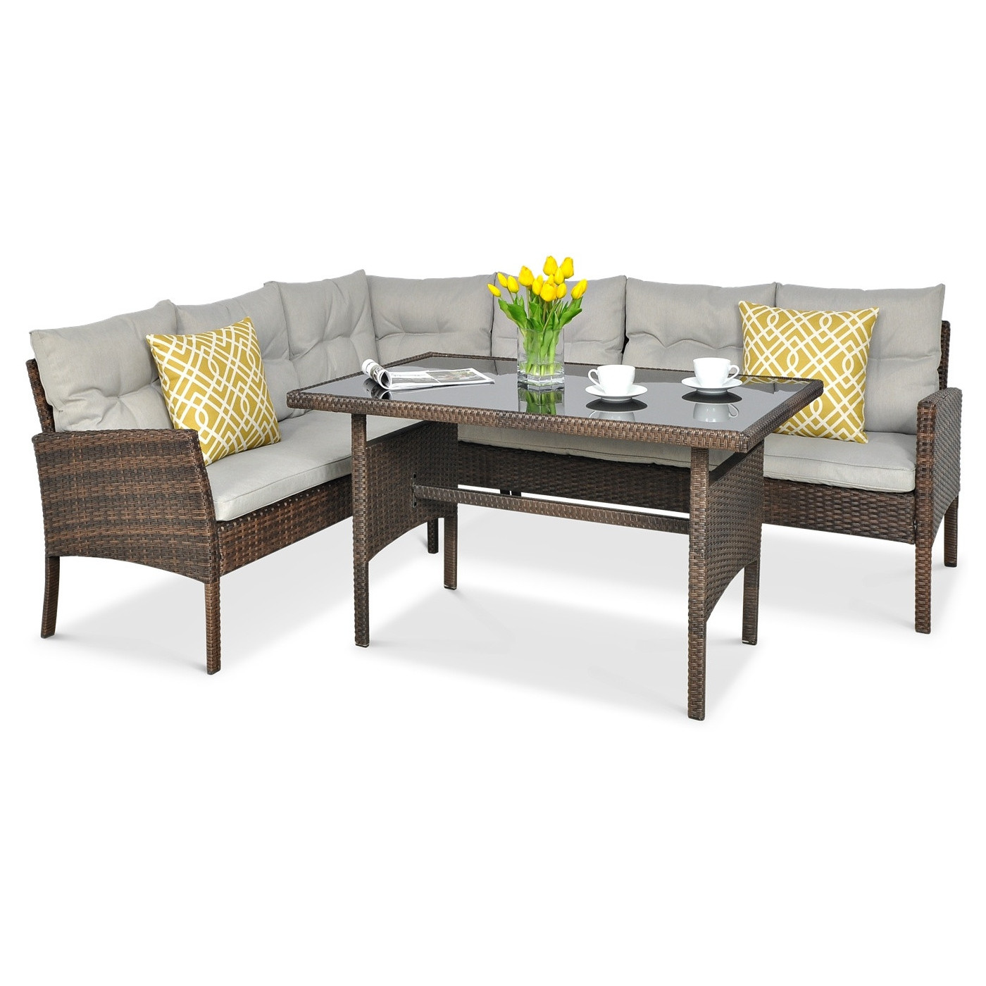 CORTINA CORNER SOFA + BROWN ARMCHAIR