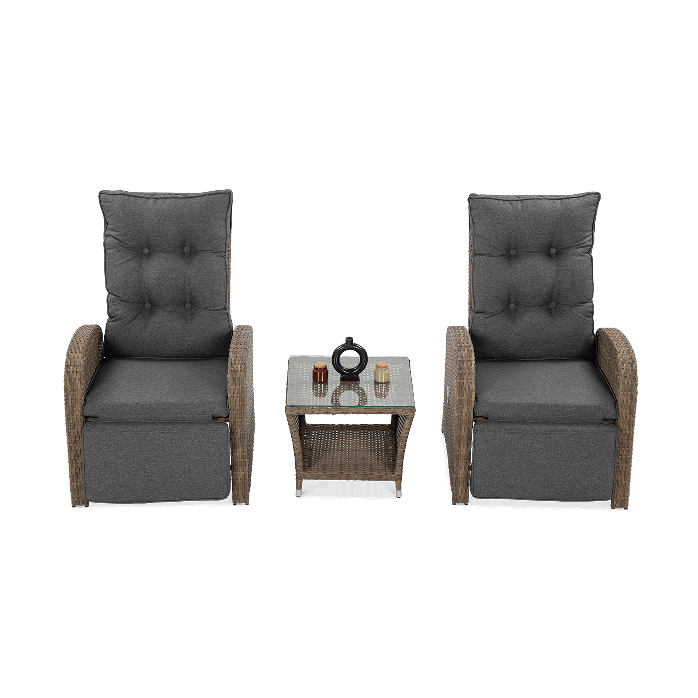 Przód brązowych mebli ogrodowych