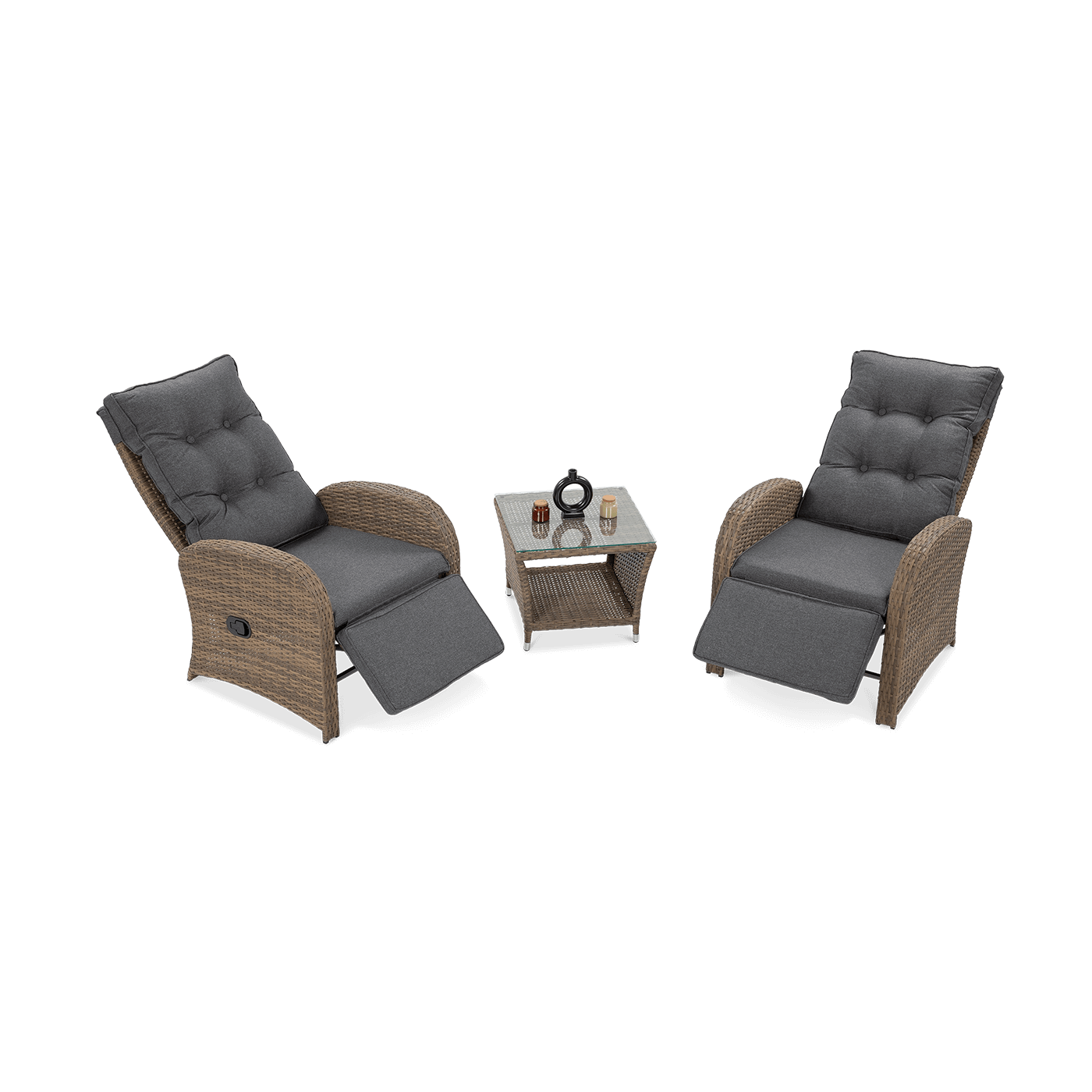 Dwa fotele oraz stół wchodzące w skład zestawu ALICANTE DUO Brown