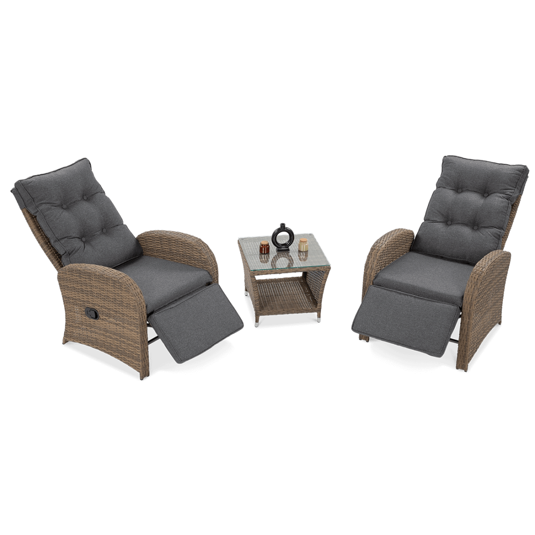 Dwa fotele oraz stół wchodzące w skład zestawu ALICANTE DUO Brown