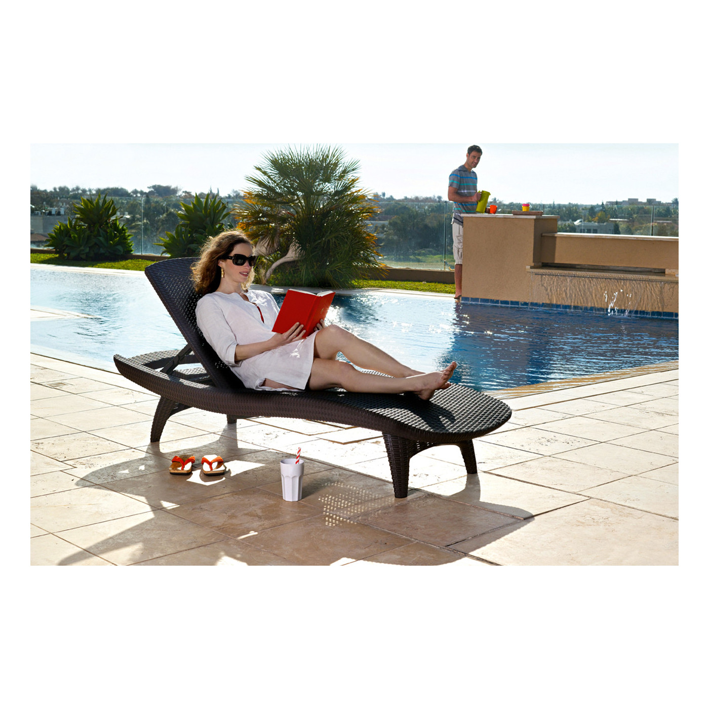 PACIFIC 2x DECK CHAIR + TABLE BROWN