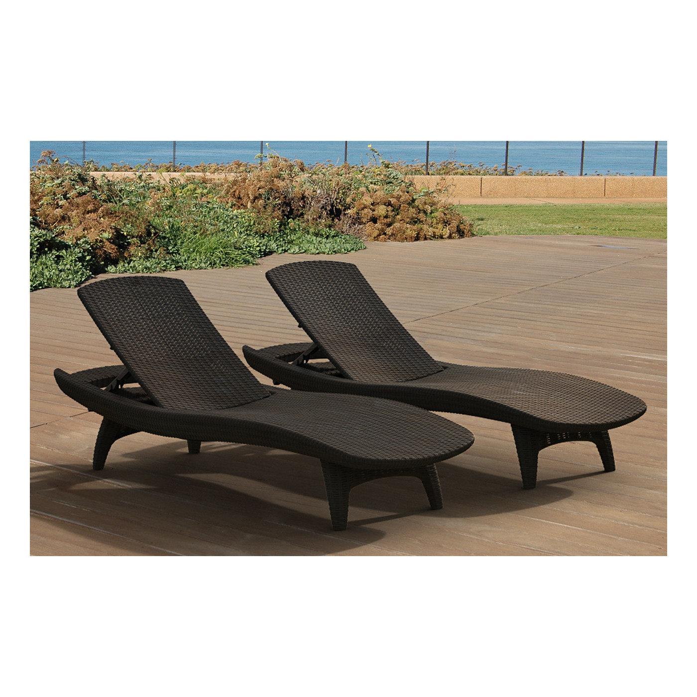PACIFIC 2x DECK CHAIR + TABLE BROWN
