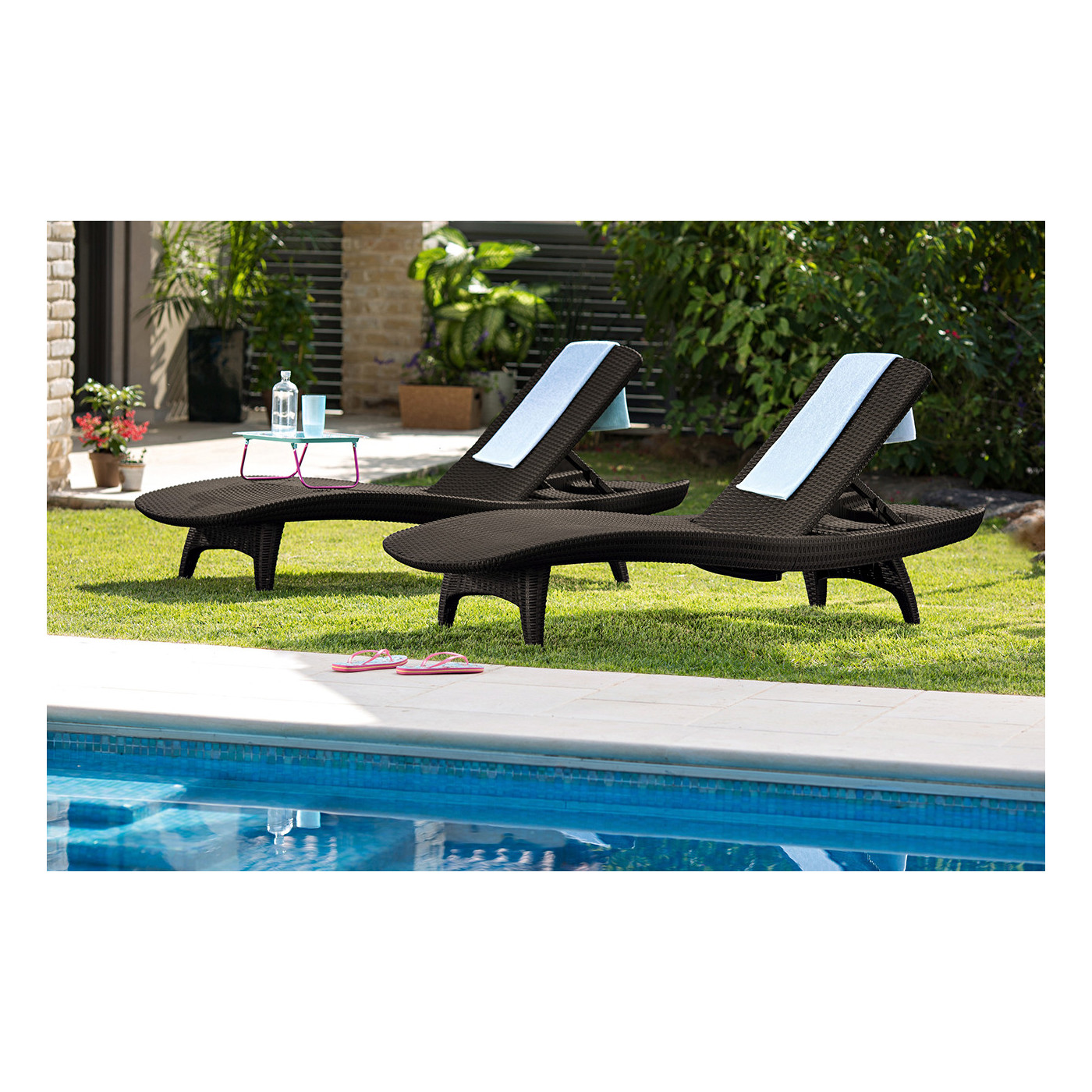 PACIFIC 2x DECK CHAIR + TABLE BROWN