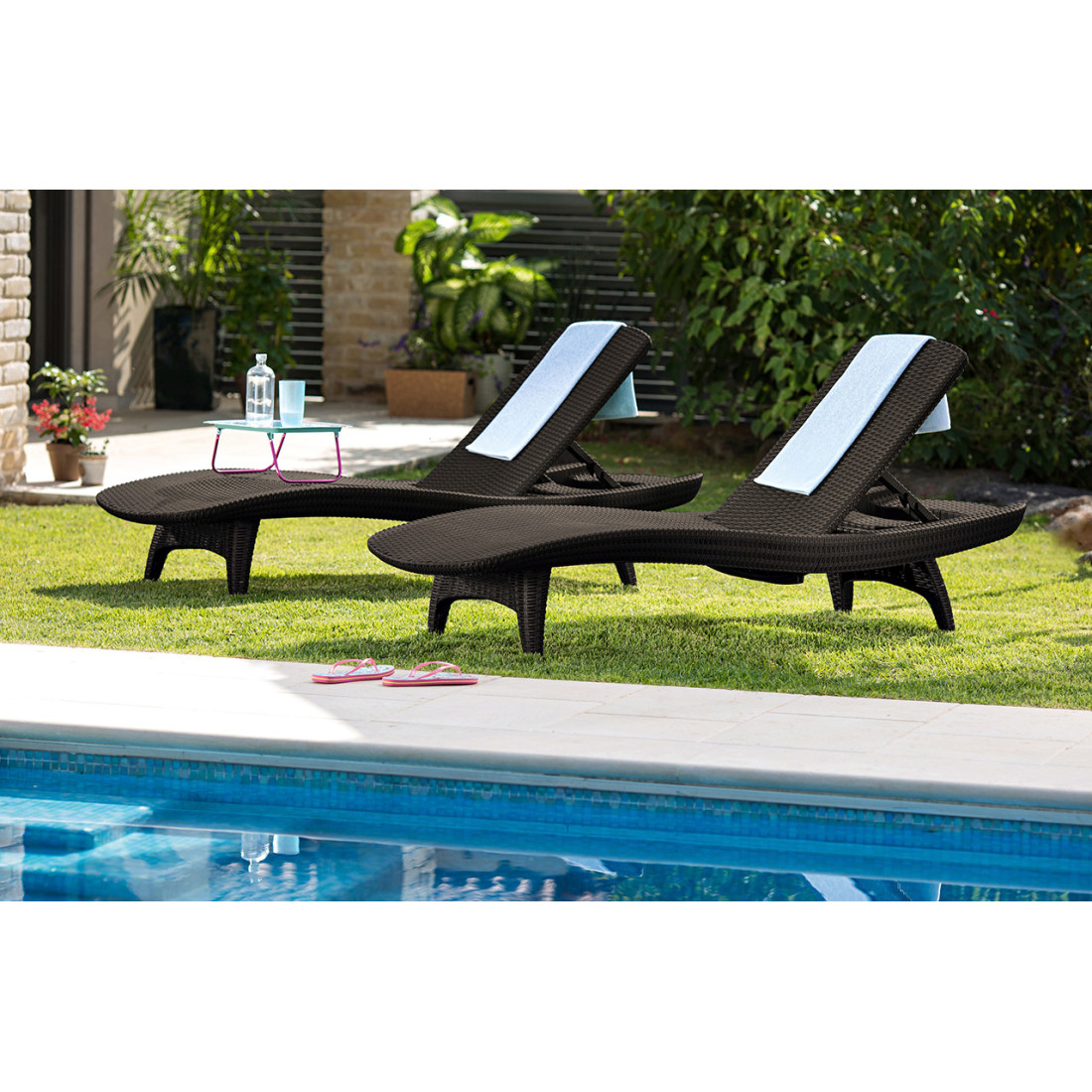 PACIFIC 2x DECK CHAIR + TABLE BROWN
