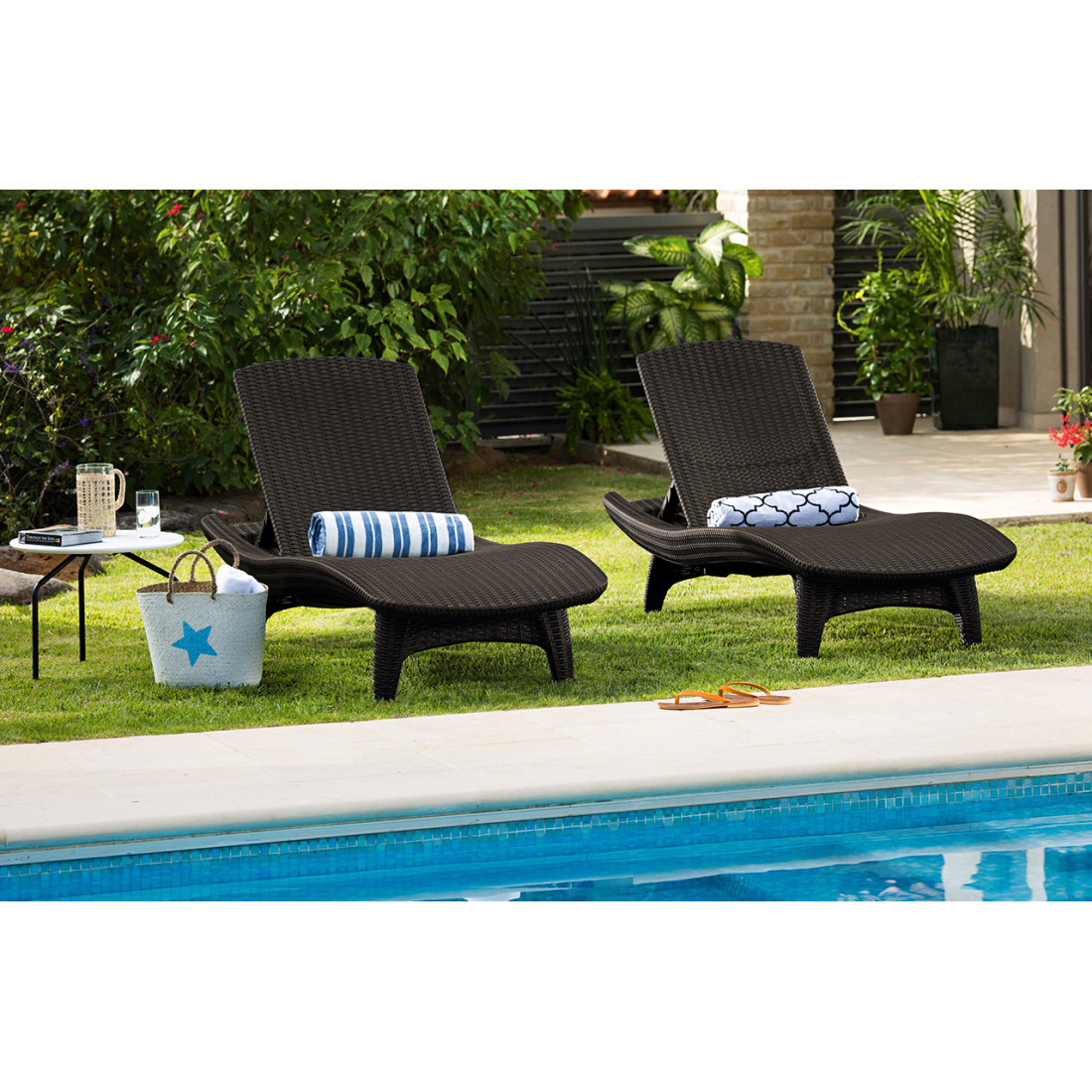 PACIFIC 2x DECK CHAIR + TABLE BROWN
