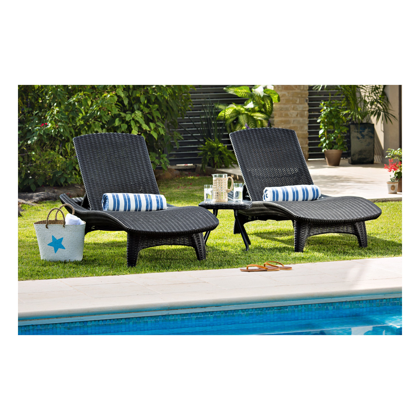 PACIFIC 2x DECK CHAIR + TABLE GRAPHITE