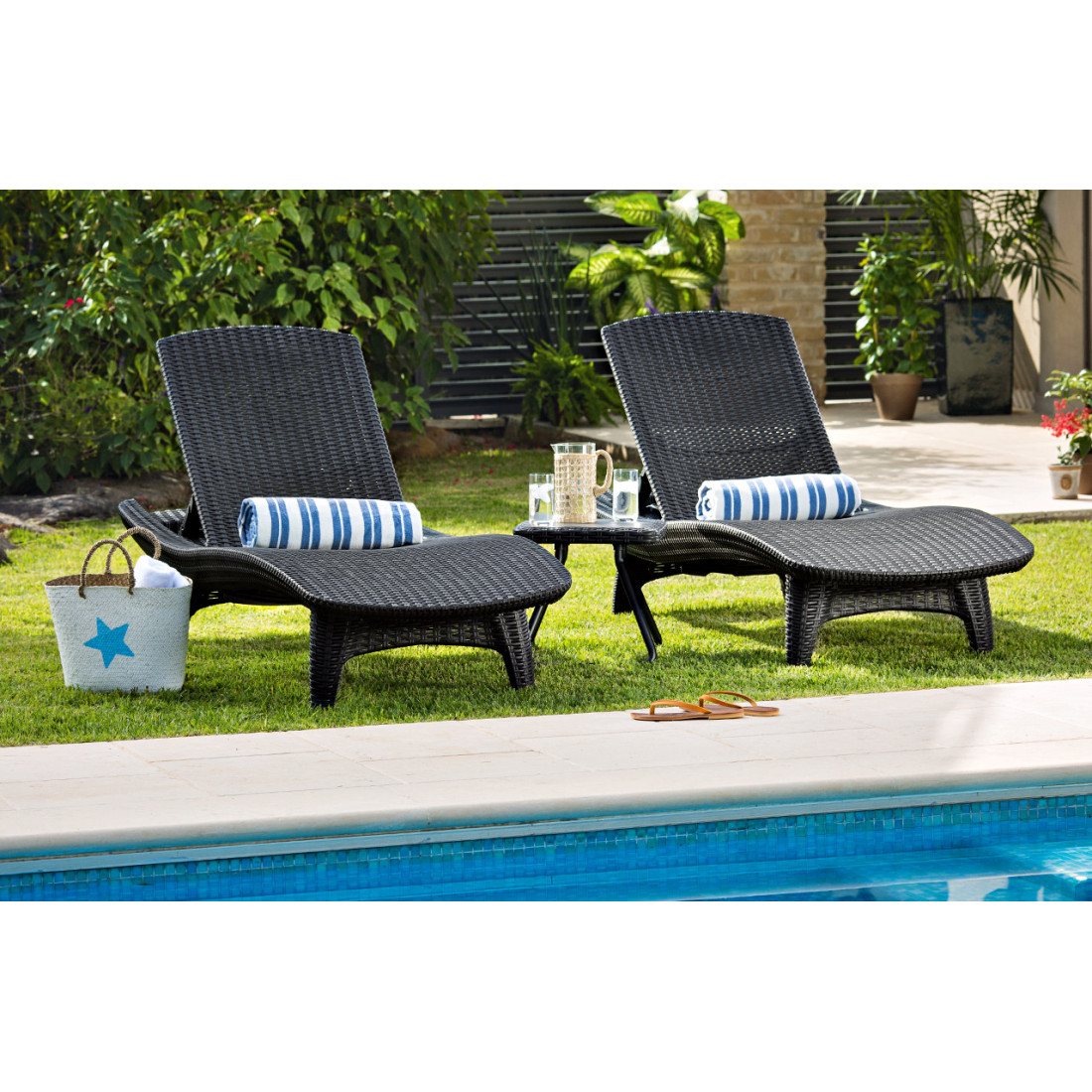 PACIFIC 2x DECK CHAIR + TABLE GRAPHITE