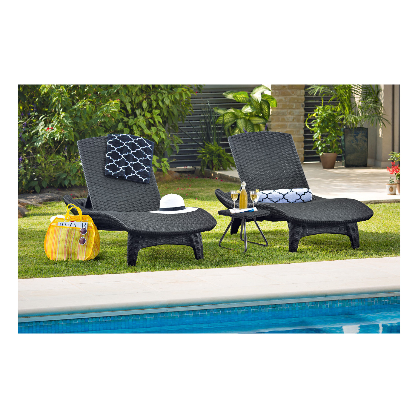 PACIFIC 2x DECK CHAIR + TABLE GRAPHITE