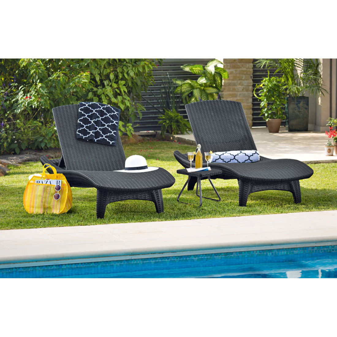 PACIFIC 2x DECK CHAIR + TABLE GRAPHITE