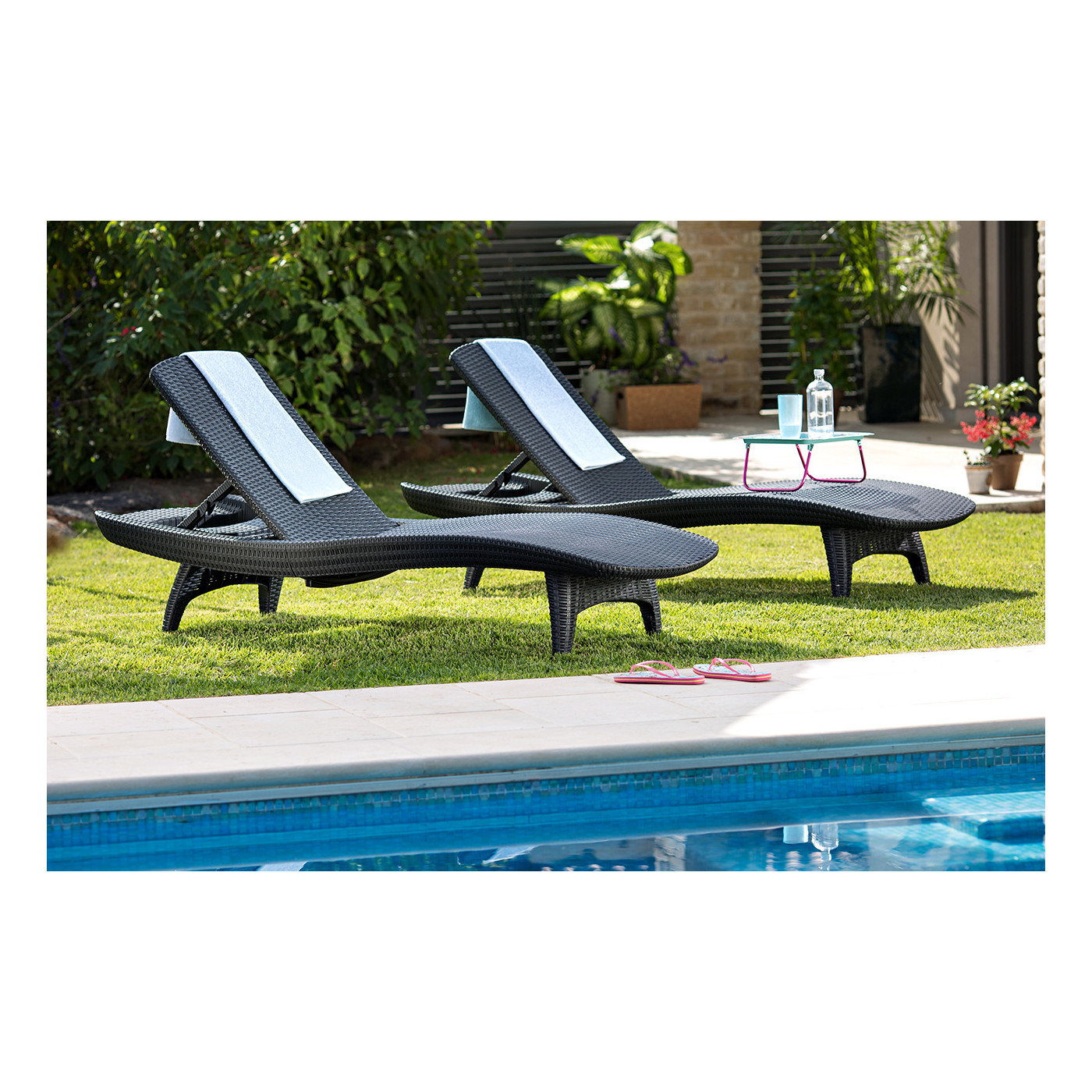 PACIFIC 2x DECK CHAIR + TABLE GRAPHITE