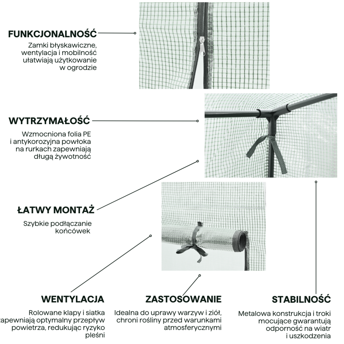 Aranżacja szklarni ogrodowej na pomidory 200x77 cm kolor biały 