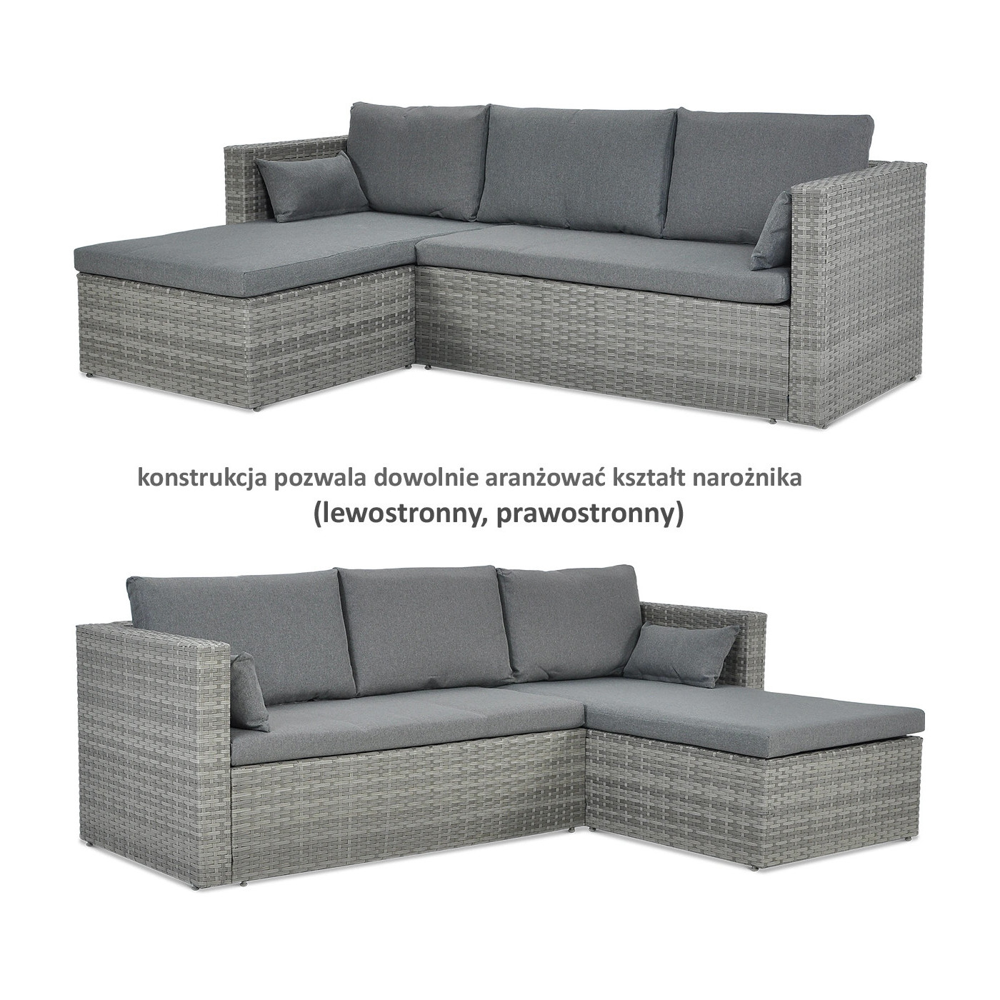 Narożnik technorattanowy, stolik LIZBONA Grey Focus Garden