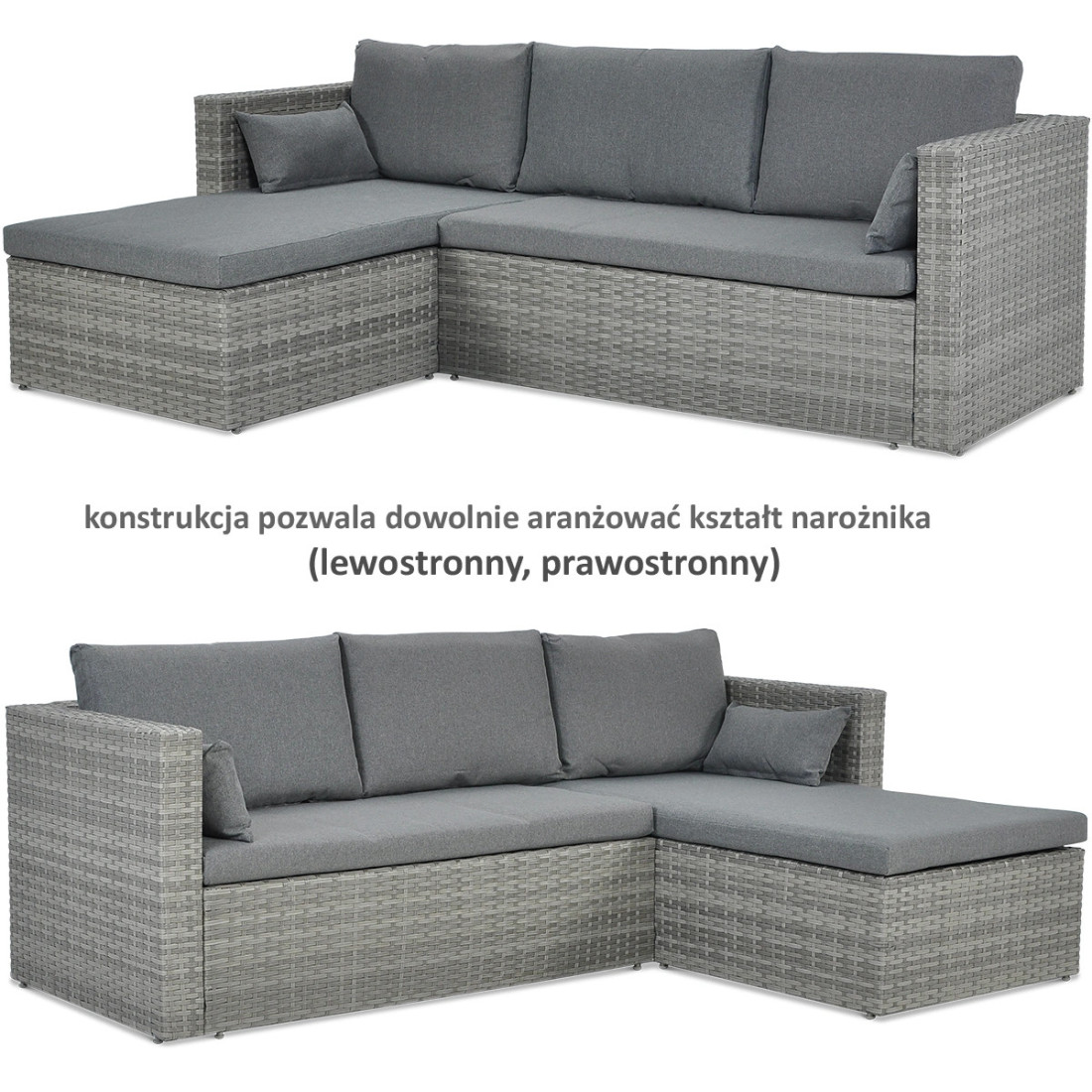 Narożnik technorattanowy, stolik LIZBONA Grey Focus Garden