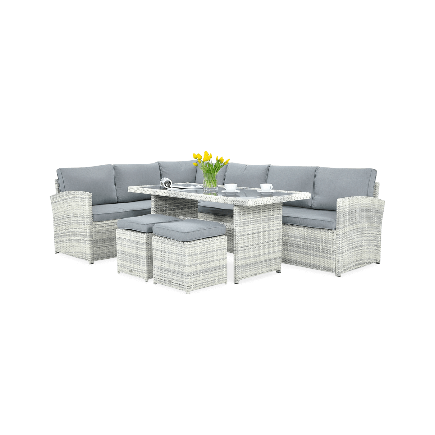 CORNER SOFA + PUFFS WHITE GREY