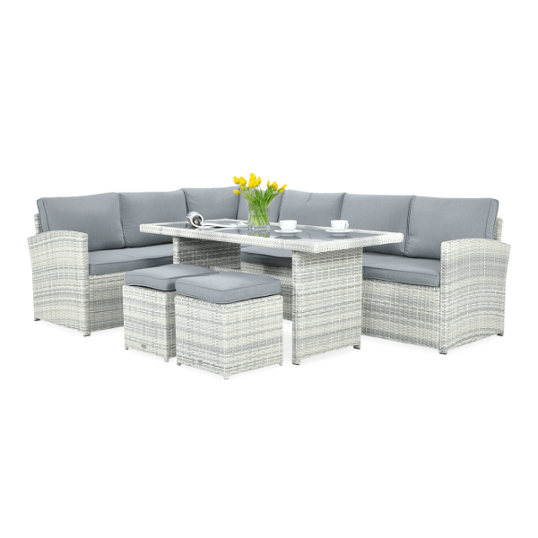 CORNER SOFA + PUFFS WHITE GREY