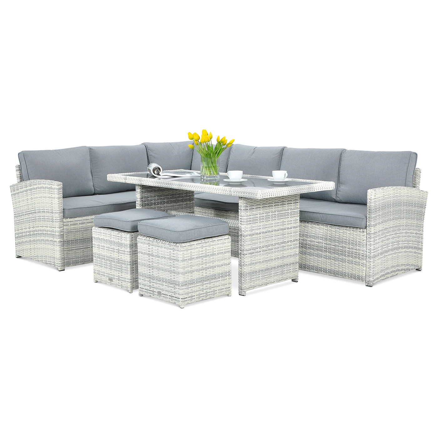 CORNER SOFA + PUFFS WHITE GREY