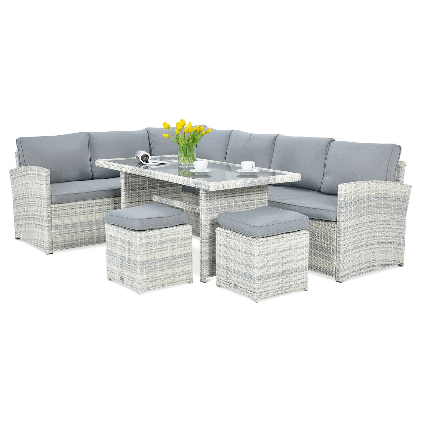 CORNER SOFA + PUFFS WHITE GREY