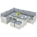 CORNER SOFA + PUFFS WHITE GREY