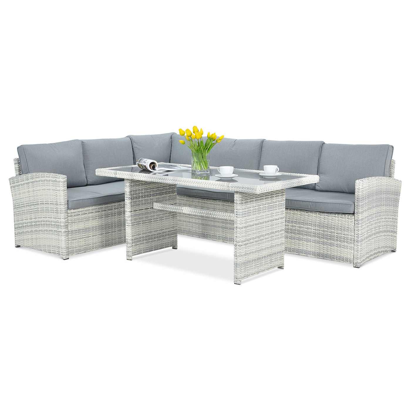 CORNER SOFA + PUFFS WHITE GREY