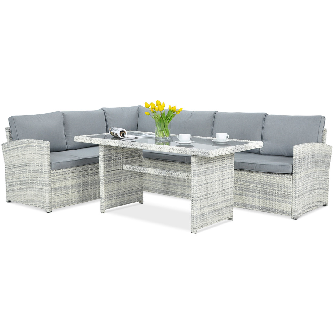 CORNER SOFA + PUFFS WHITE GREY