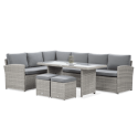 Narożnik, stół, pufy z zestawu wypoczynkowego SALO Stone Grey