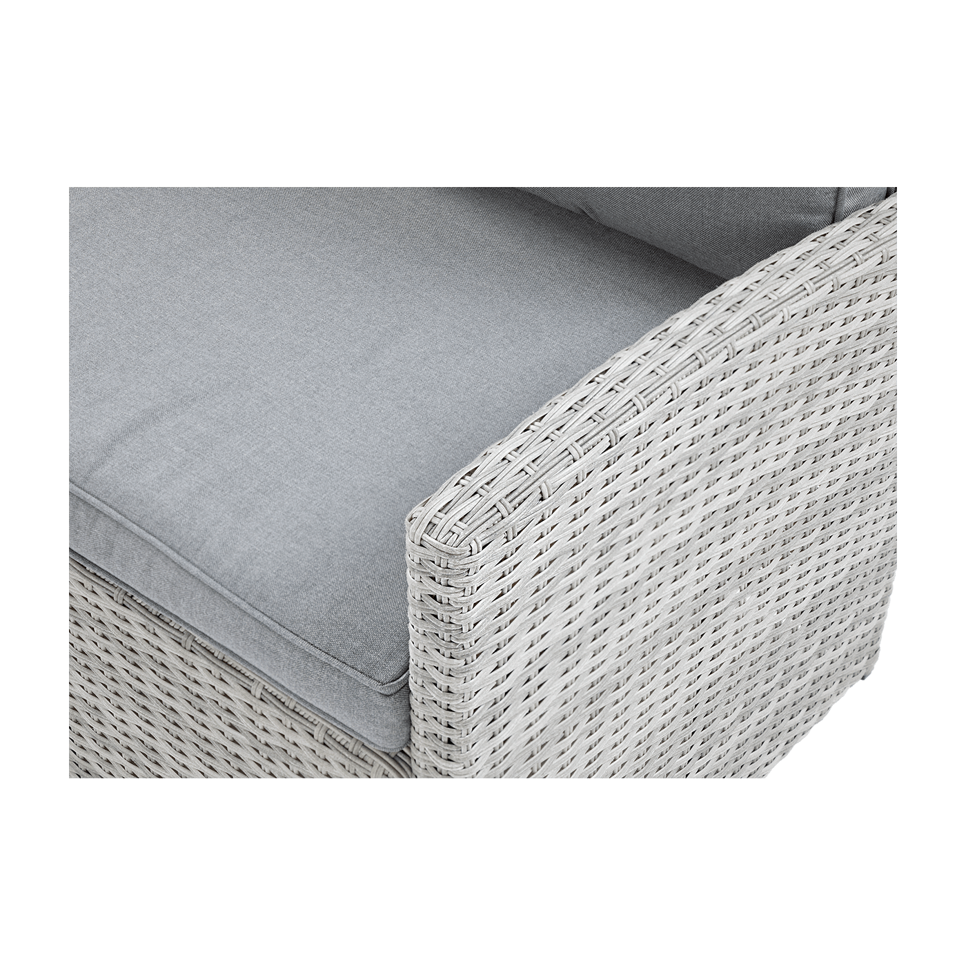 Widok na podłokietnik i materiał wykonania narożnika z technorattanu