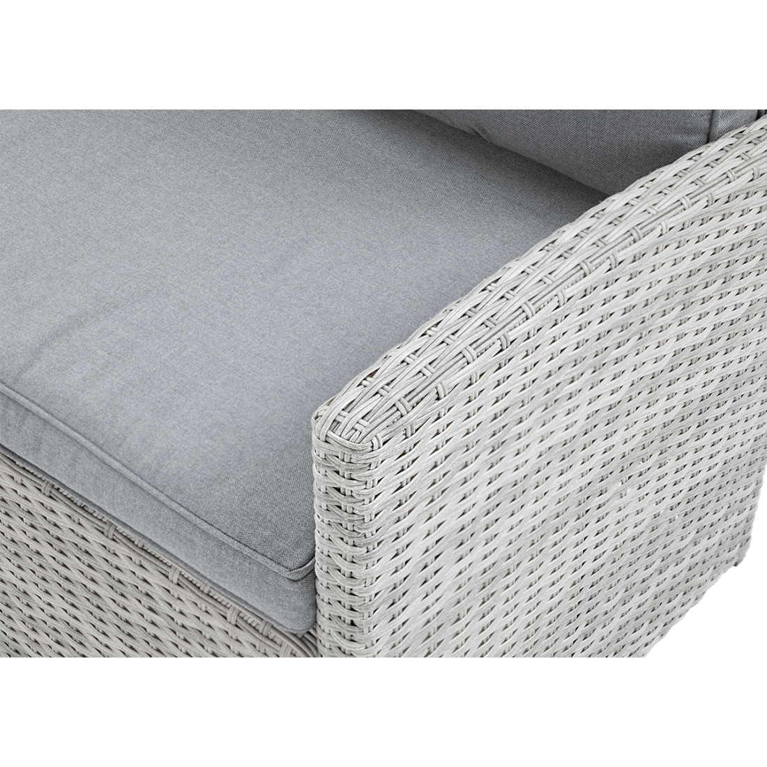 Widok na podłokietnik i materiał wykonania narożnika z technorattanu