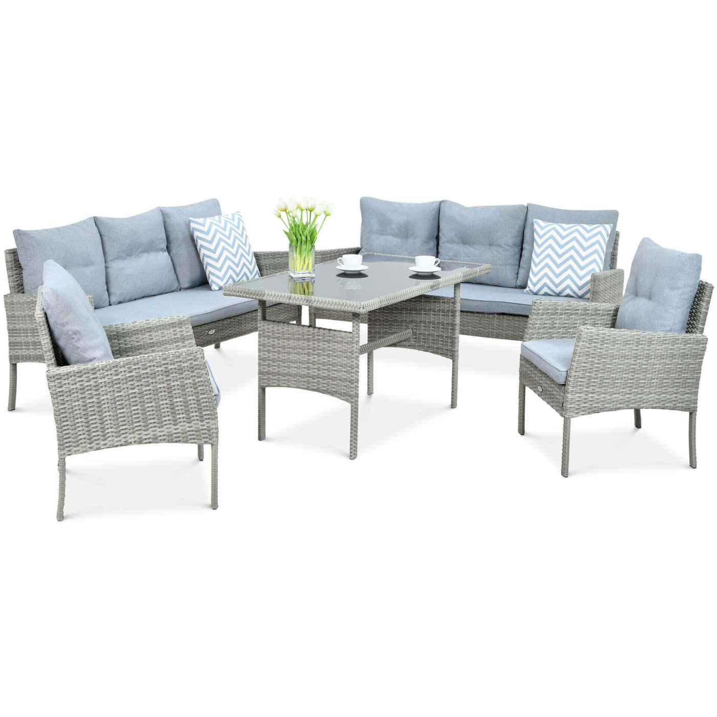 Meble w szarym kolorze dla całej rodziny do ogrodu lub na taras