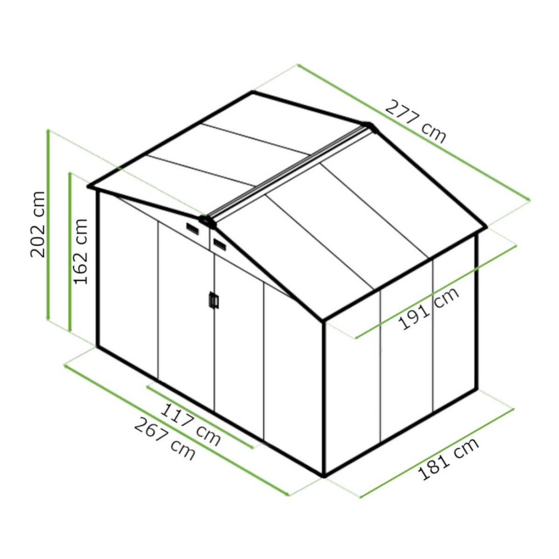 Wymiary domku narzędziowego Hudson 277x191 cm 