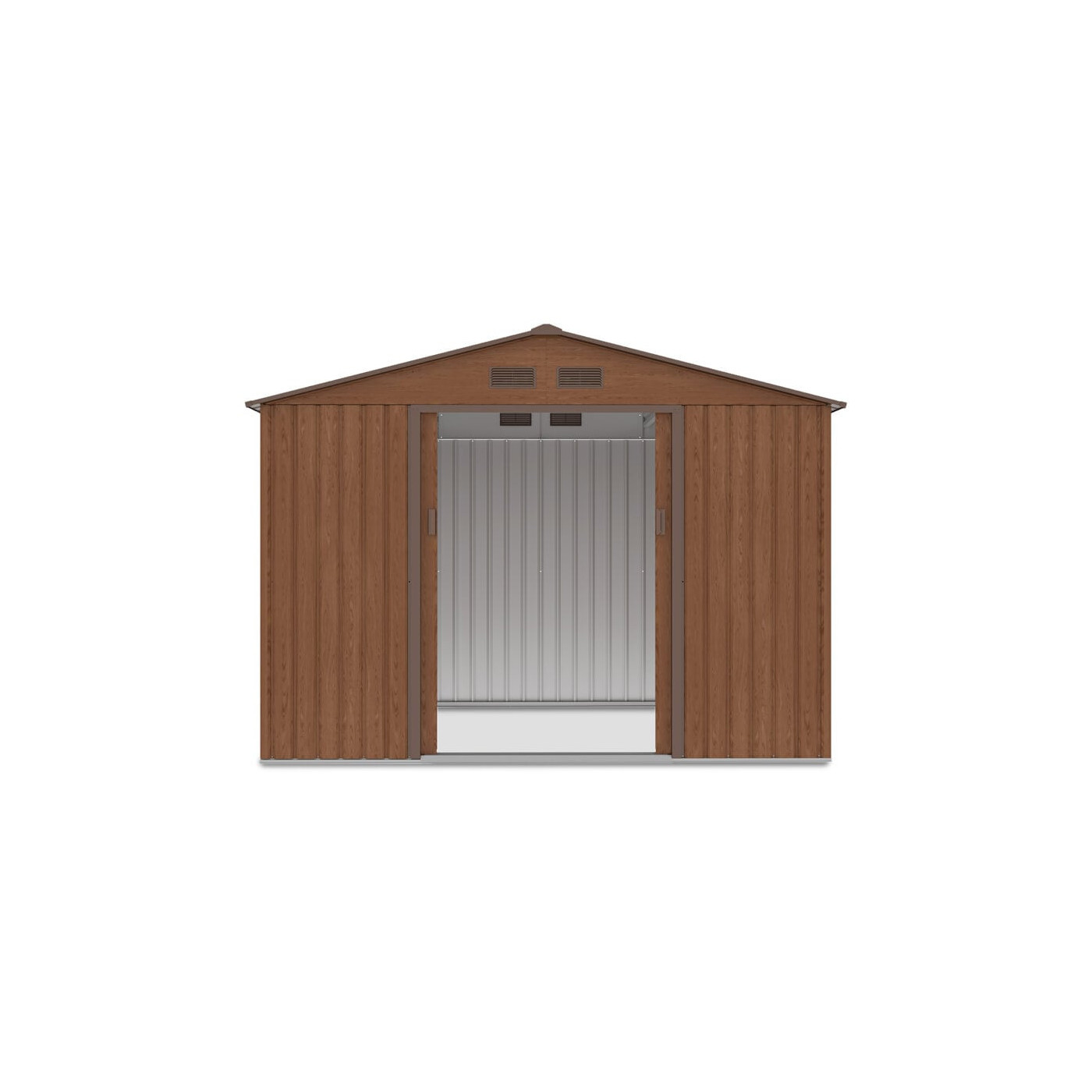 Domek narzędziowy Hudson z otwartymi drzwiami, widok na wnętrze domku 