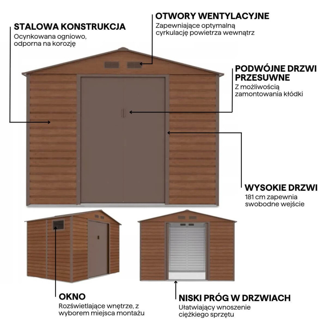 Grafika z detalami i cechami domku narzędziowego Montreal 277x195cm