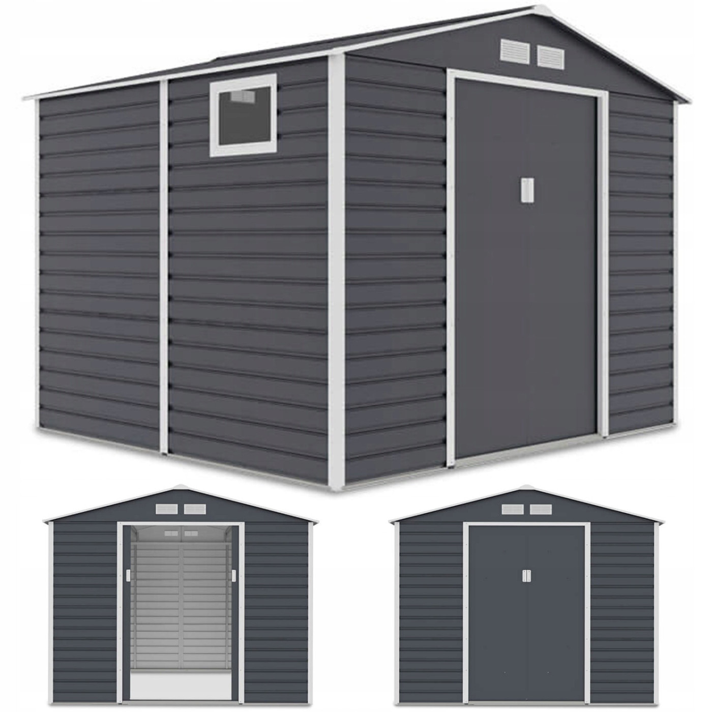 Domek na narzędzia MONTREAL 277x259cm Cold Grey - Hardmaister ujęcie z każdej strony