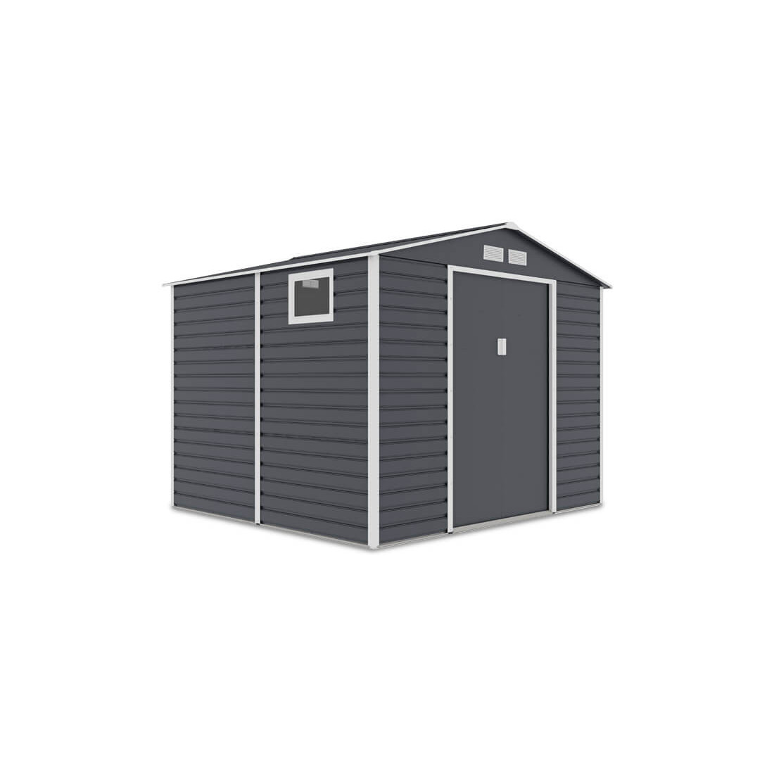 Widok na boczną ścianę z oknem domku na narzędzia MONTREAL 277x259cm