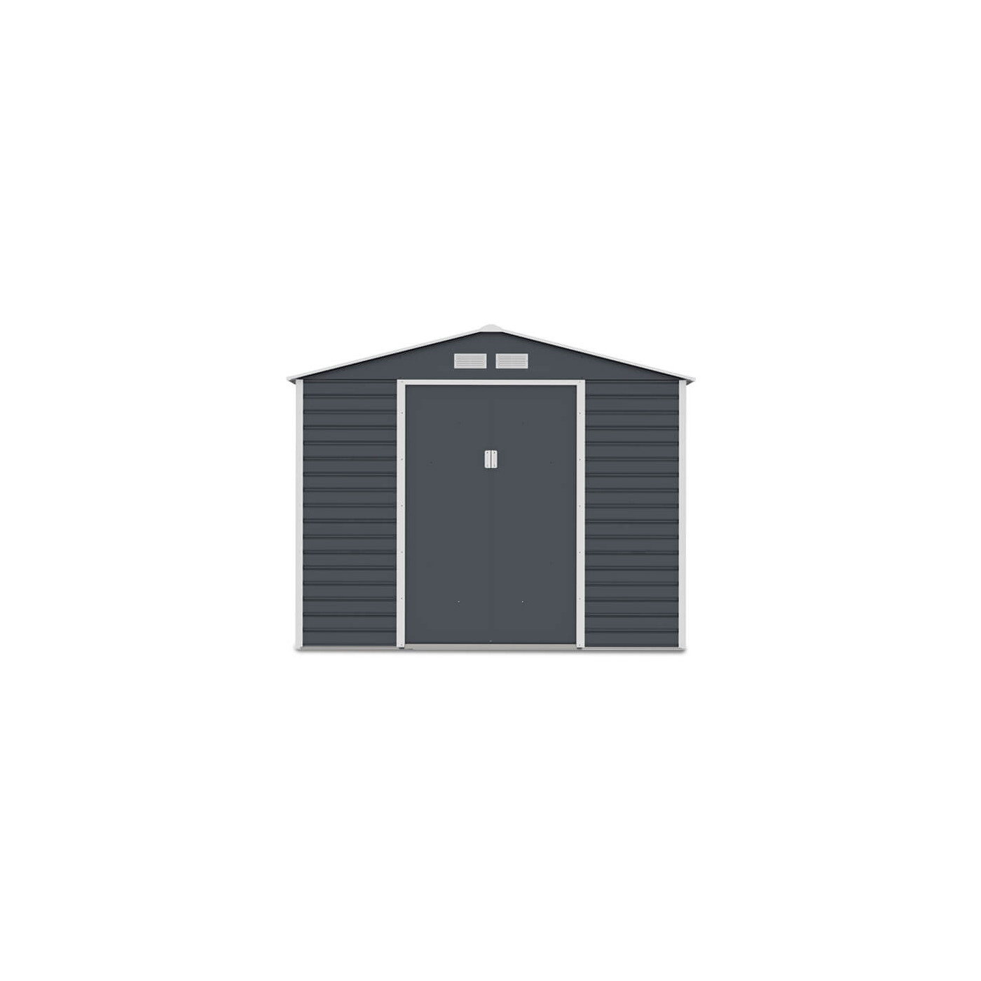 Widok na przednią ścianę i podwójne drzwi domku narzędziowego MONTREAL 277x259cm