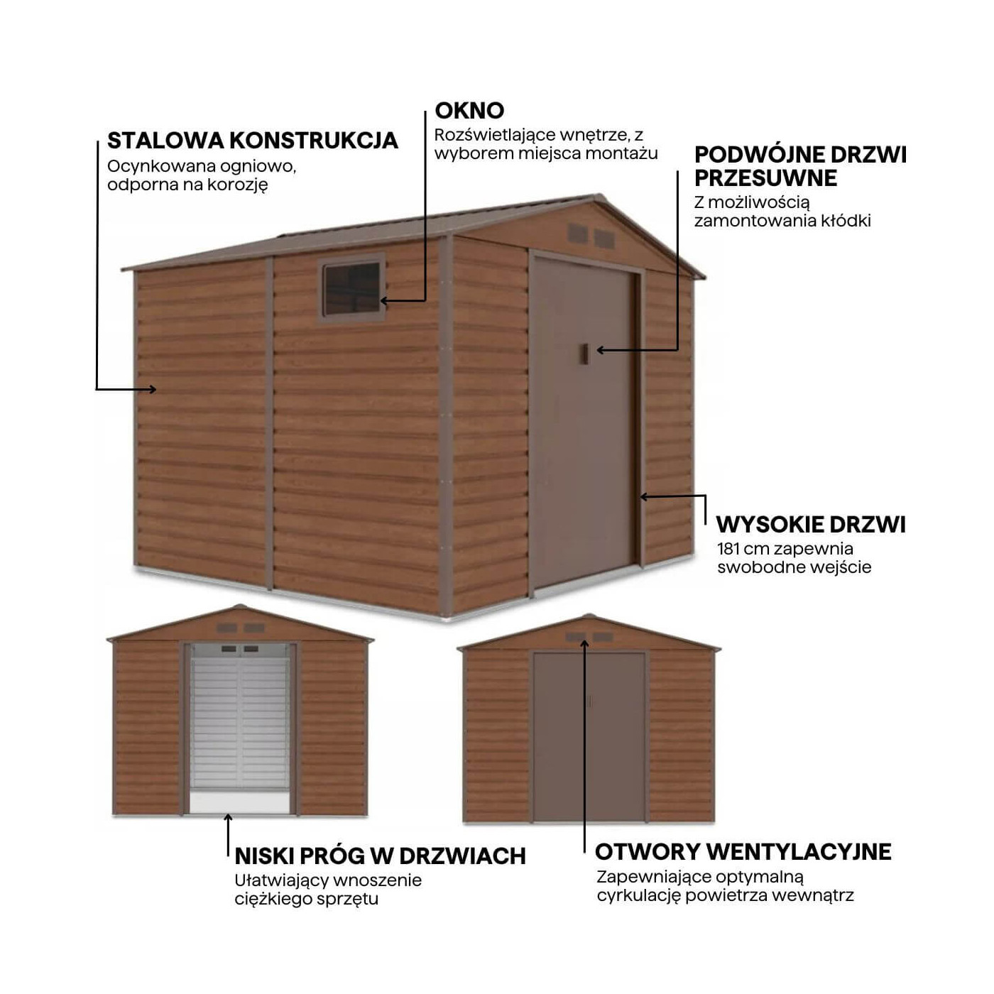 Grafika z detalami i cechami domku narzędziowego MONTREAL 277x259cm Walnut 