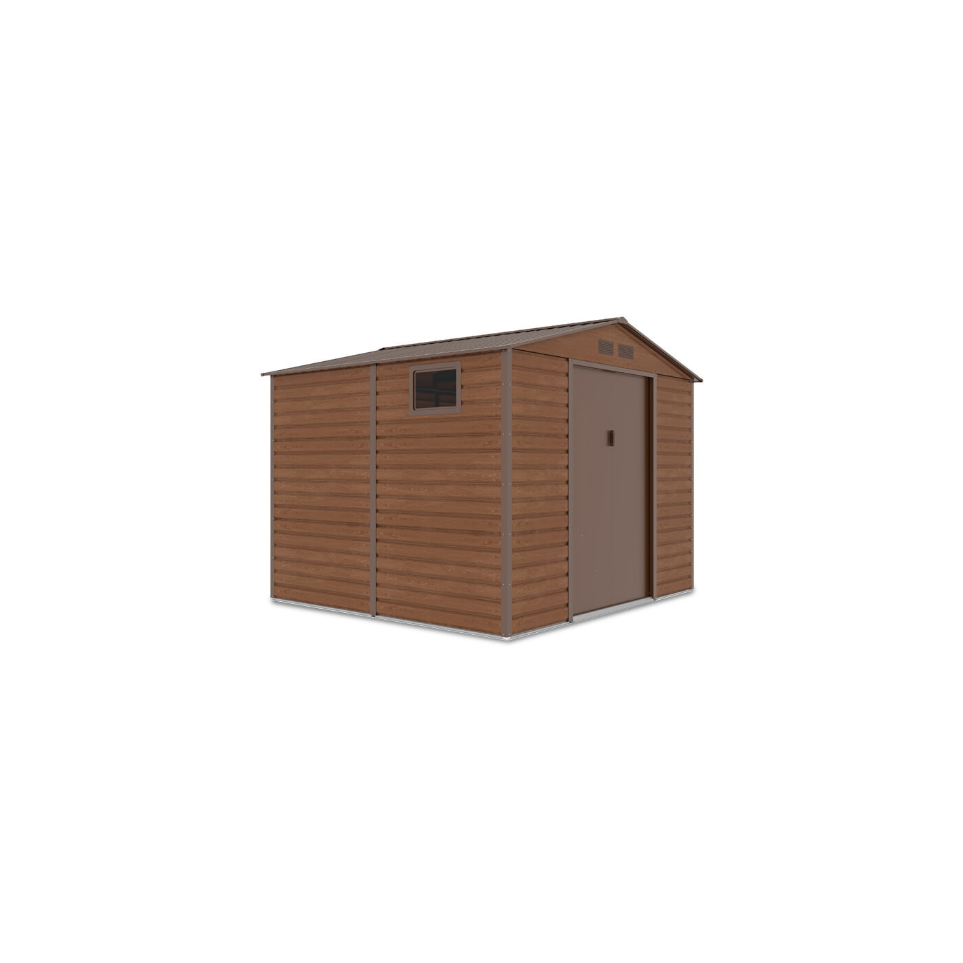 Widok na boczną ścianę z oknem domku na narzędzia MONTREAL 277x259cm