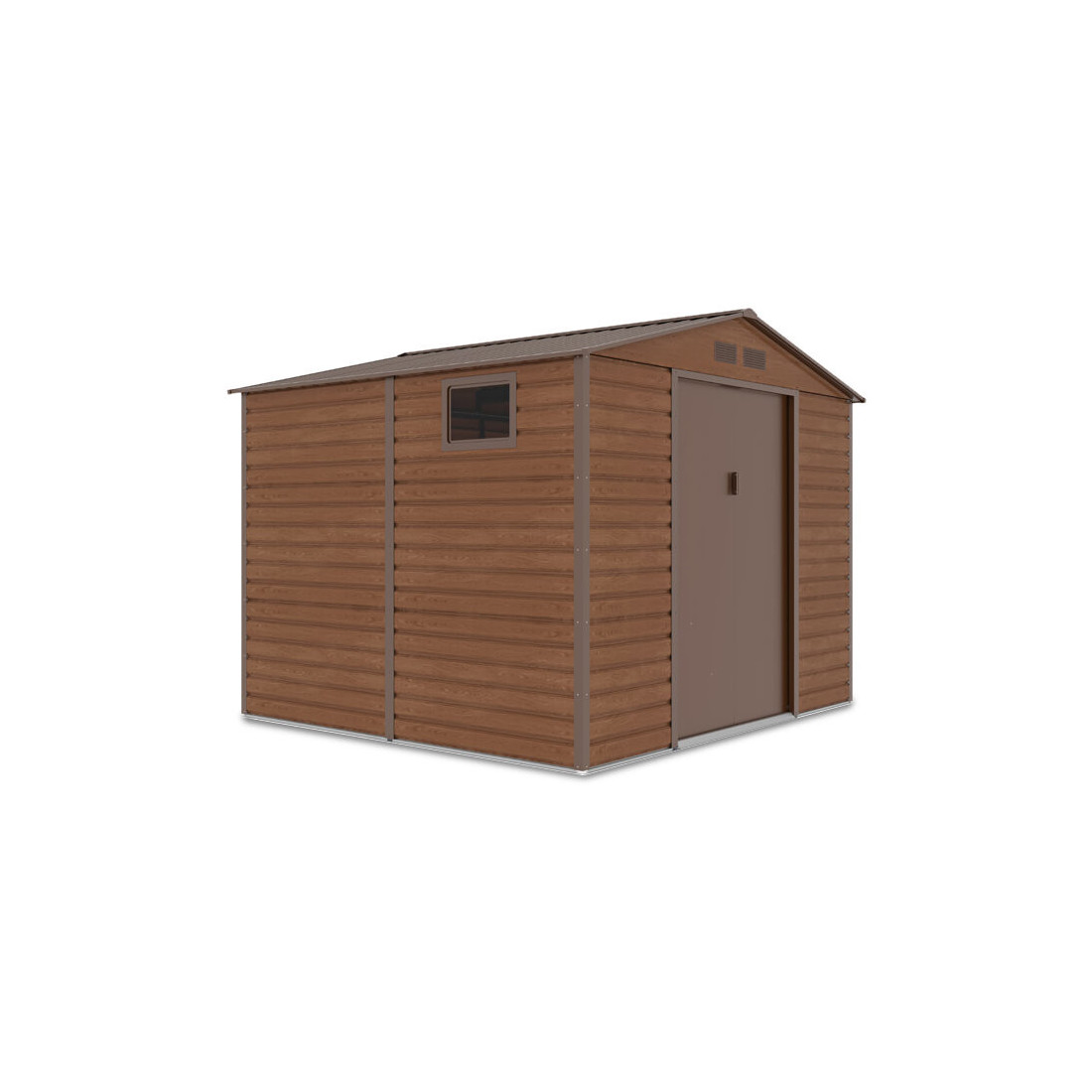 Widok na boczną ścianę z oknem domku na narzędzia MONTREAL 277x259cm