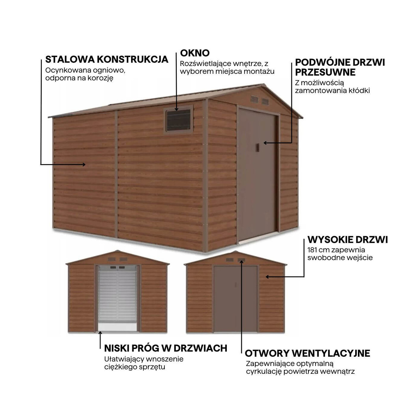 Cechy domku narzędziowego Montreal 277x323cm Walnut