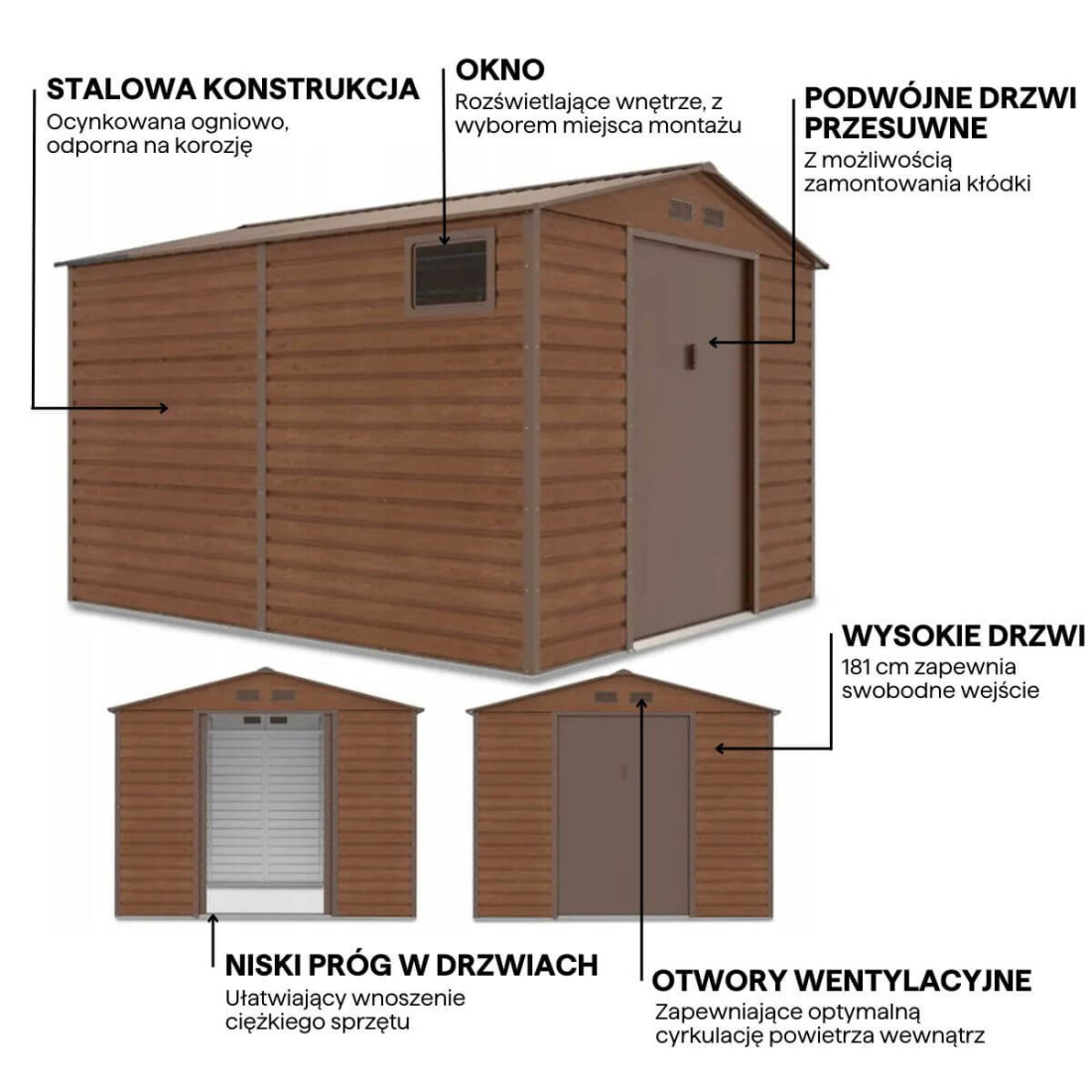 Cechy domku narzędziowego Montreal 277x323cm Walnut