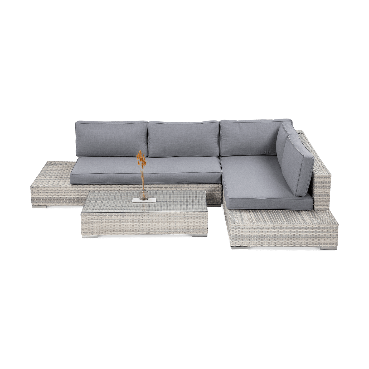 Narożnik składający się z dwóch modułów oraz stolik kawowy