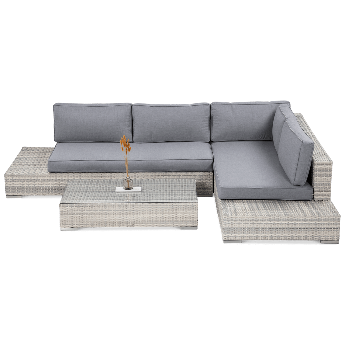 Narożnik składający się z dwóch modułów oraz stolik kawowy