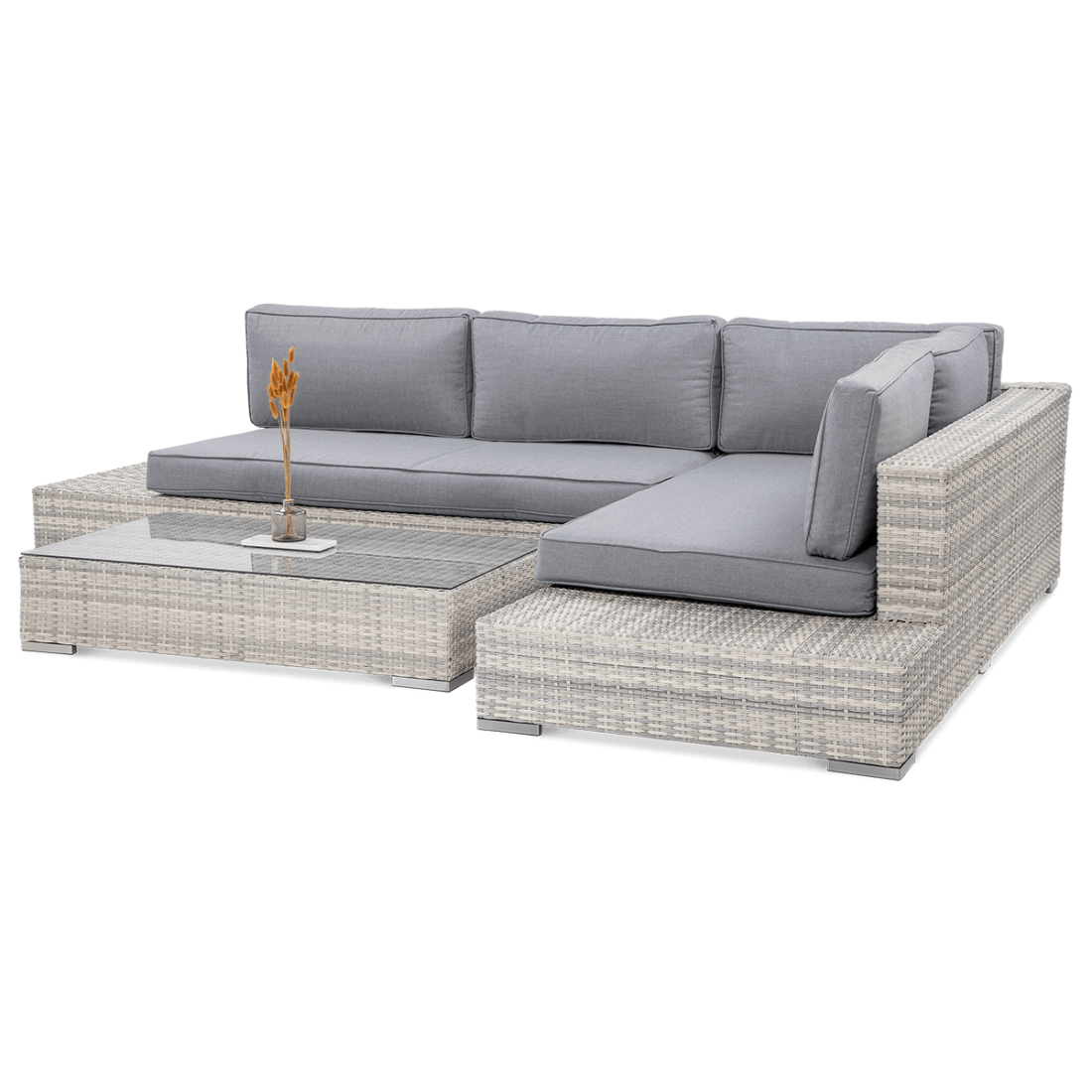 Zestaw do ogrodu lub na taras, narożnik i stolik z technorattanu