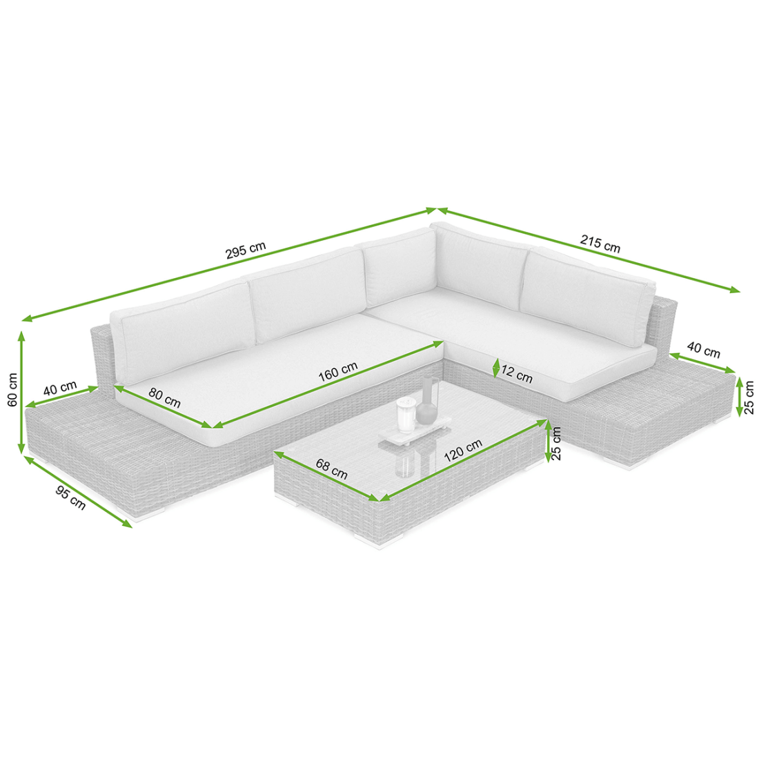 Wymiary zestawu Verona z technorattanu 