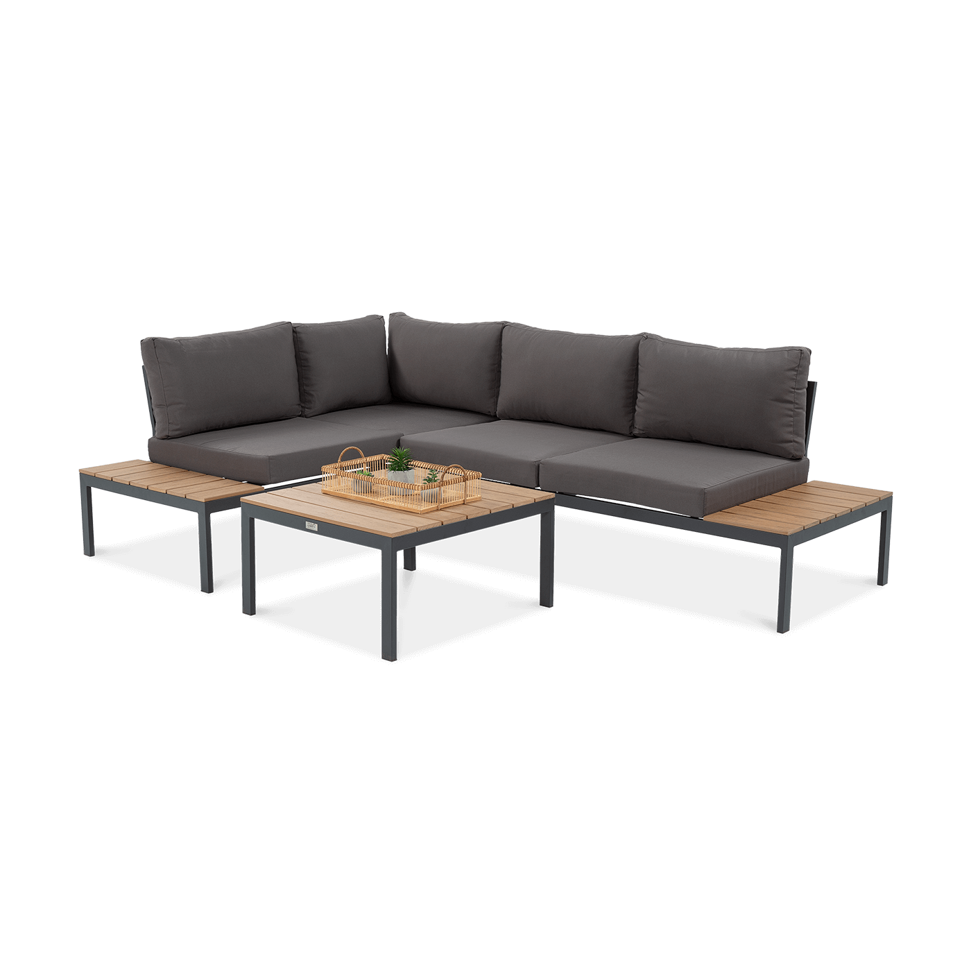 Przód ciemno-szarego narożnika i stolika