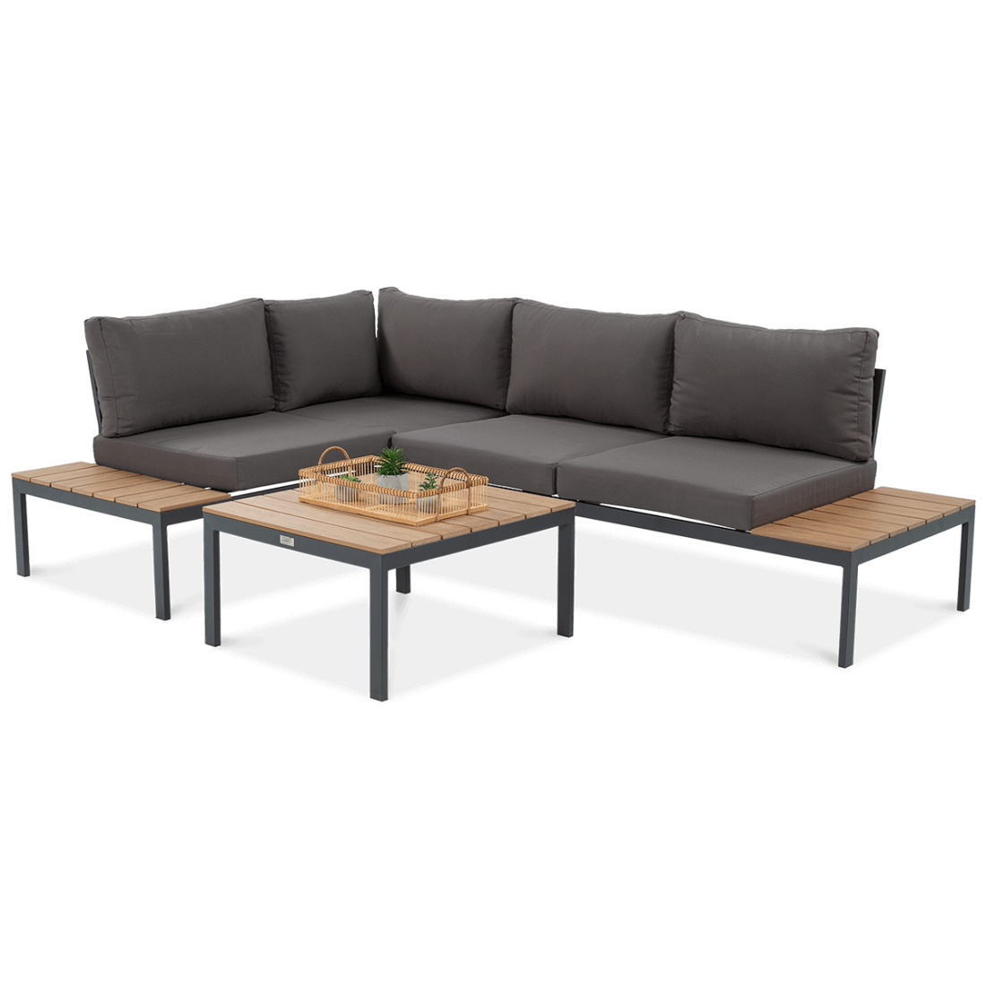 Przód ciemno-szarego narożnika i stolika