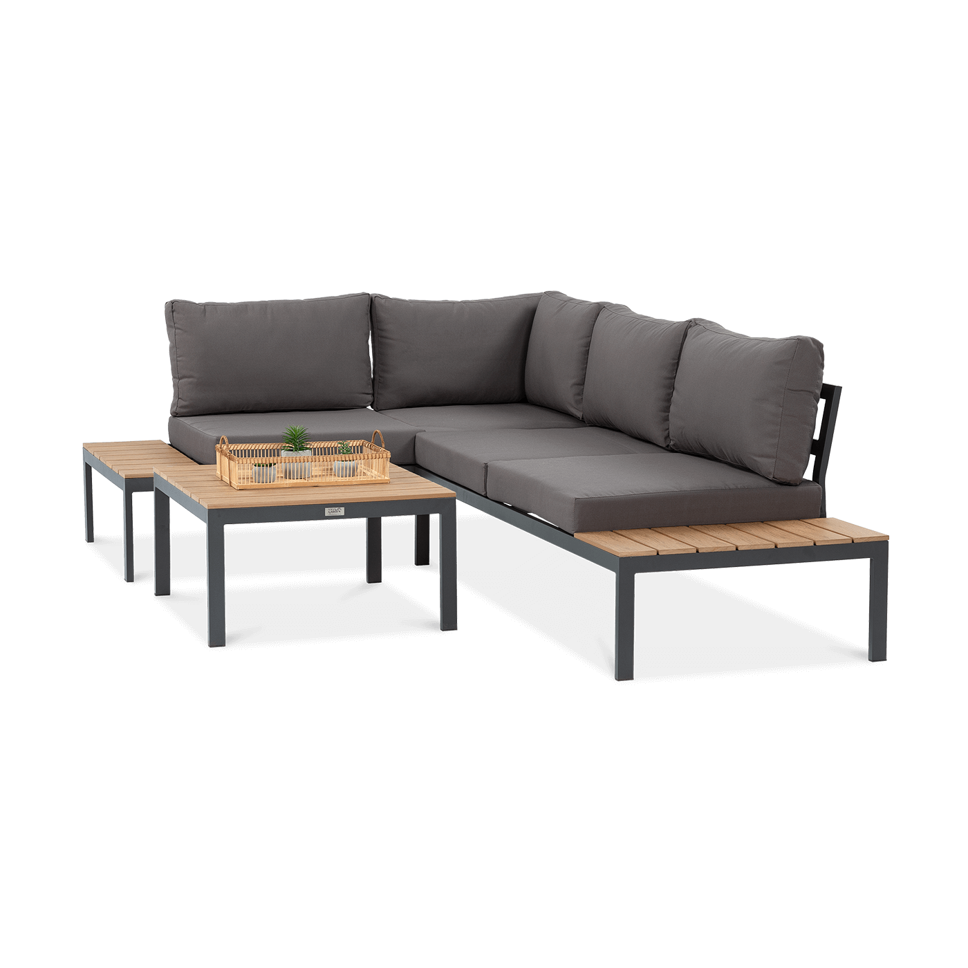 Widok z boku na narożnik i stół z zestawu Freemont