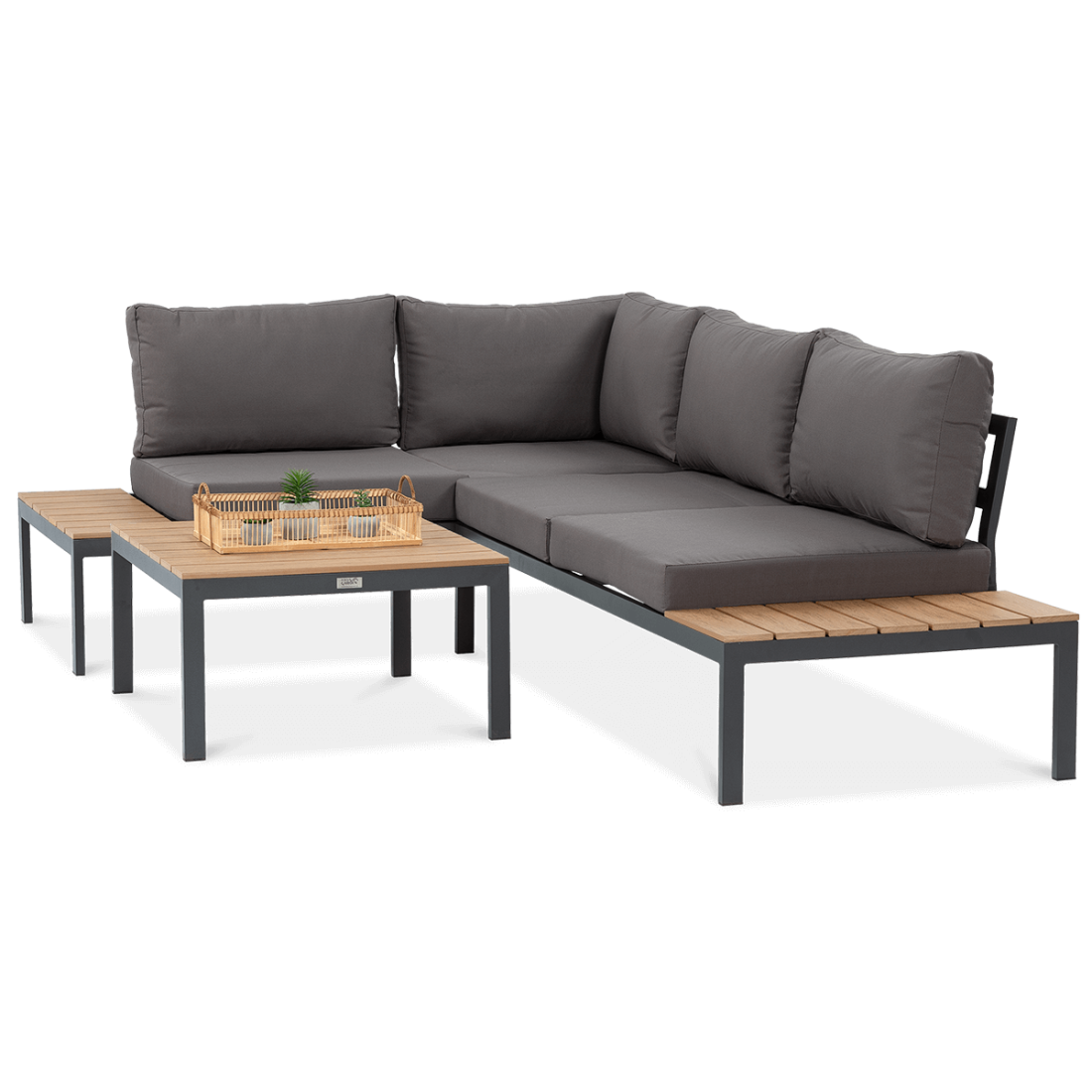 Widok z boku na narożnik i stół z zestawu Freemont