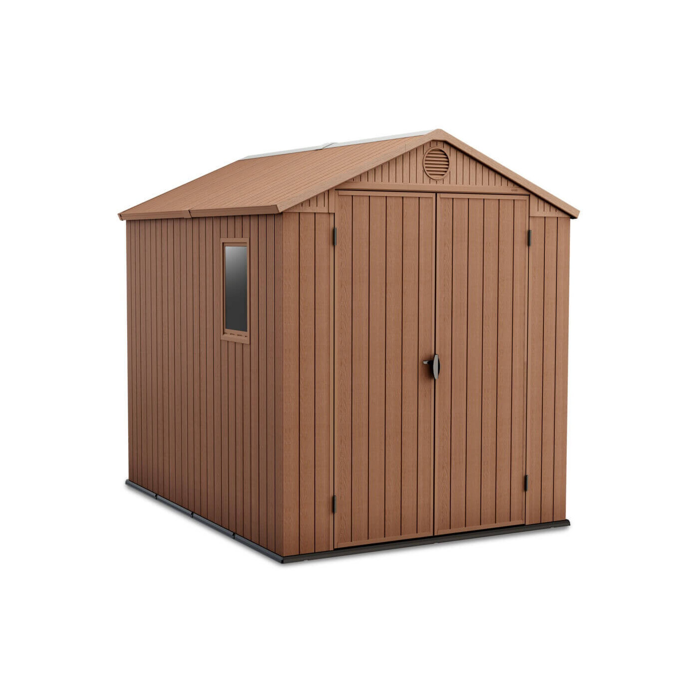 Brązowy domek DARWIN o wymiarach 190x244cm na narzędzia ogrodowe
