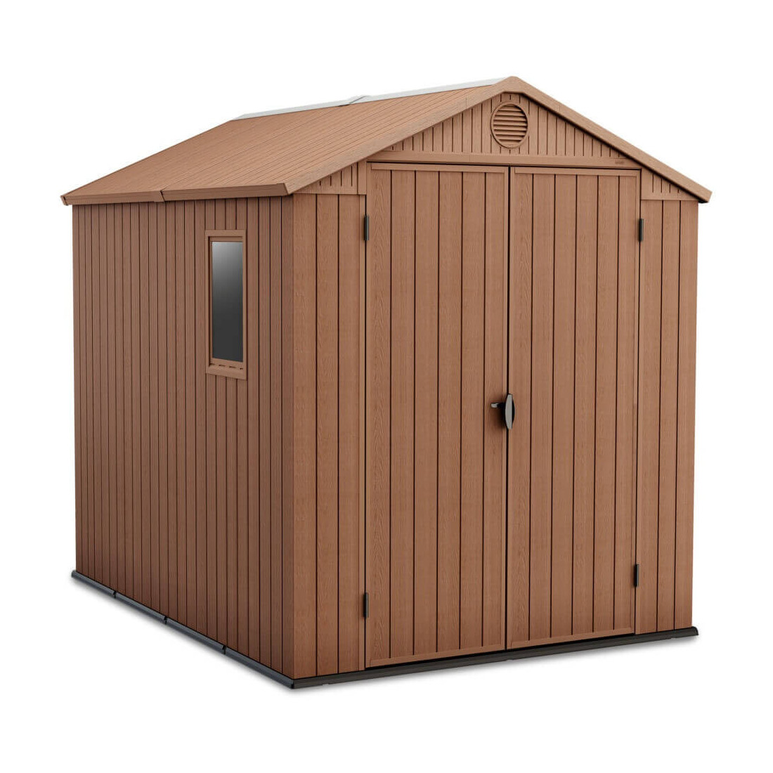 Brązowy domek DARWIN o wymiarach 190x244cm na narzędzia ogrodowe